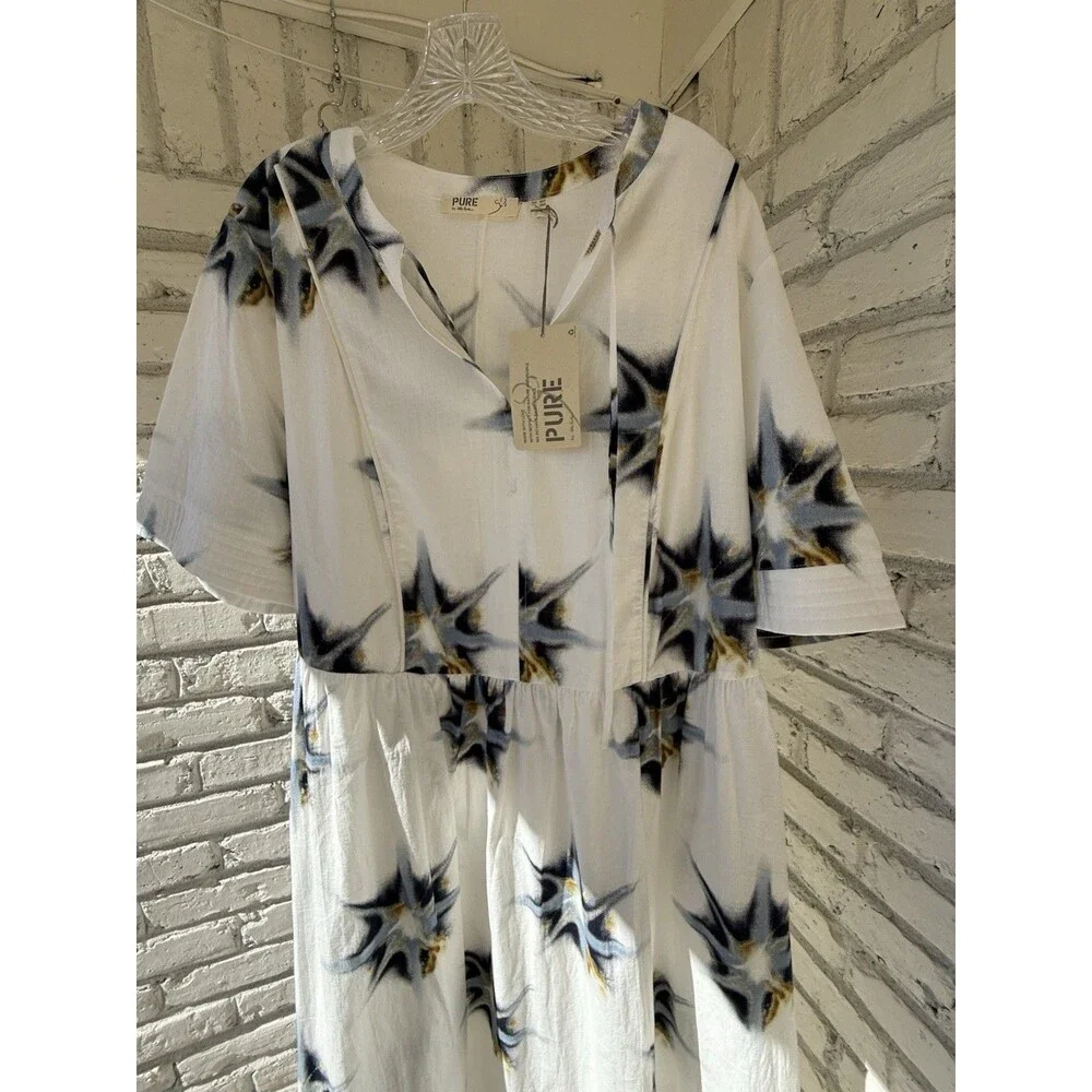 ulla popken dress Eco Cotton Starburst Print Tie Neck Dress 20/22 - Picture 9 of 14